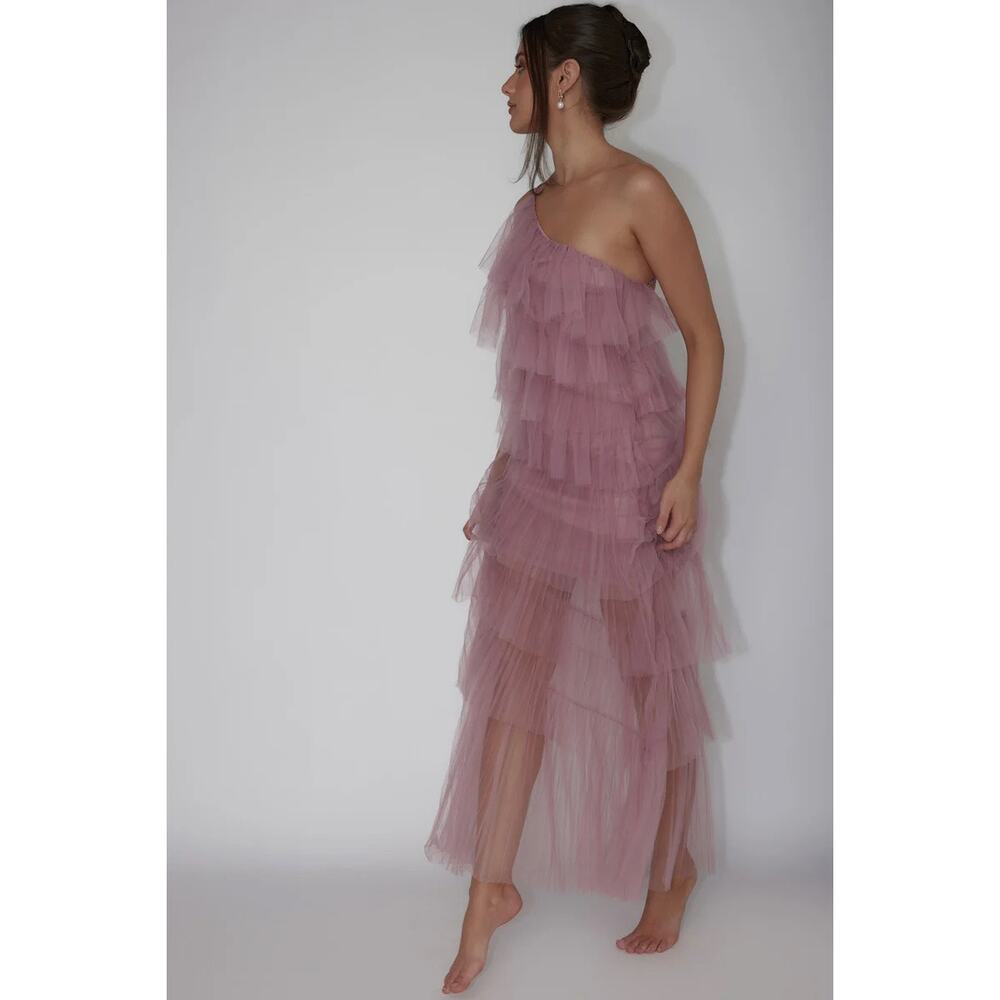 Selfie Leslie Dusty Pink One-Shoulder Layered Dress